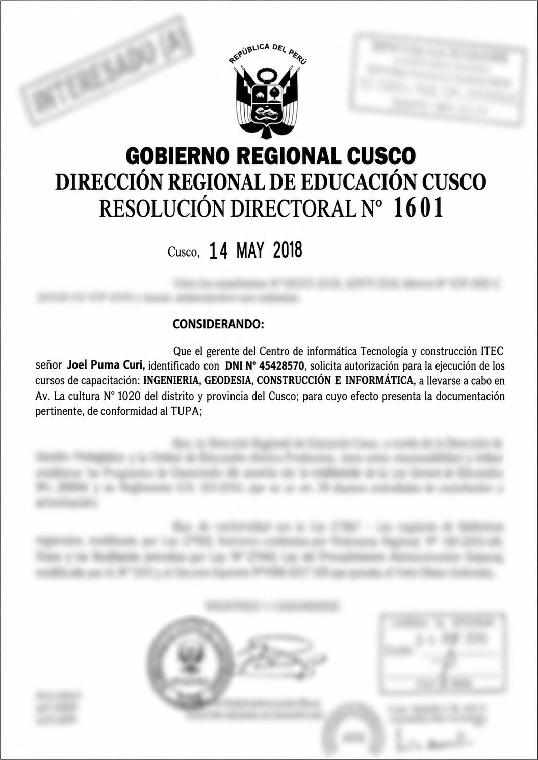 RECONOCIMIENTO INSTITUCIONAL